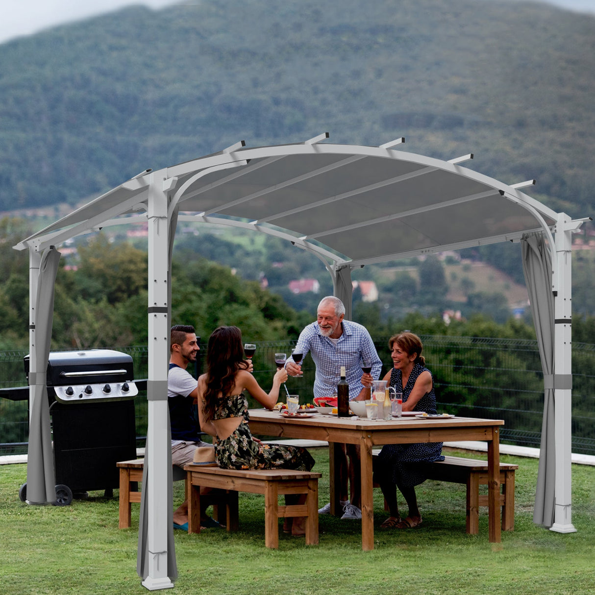 EAGLE PEAK 11x11 Outdoor Arched Top Pergola with Sidewalls - Eagle Peak Canopy and Outdoor Products