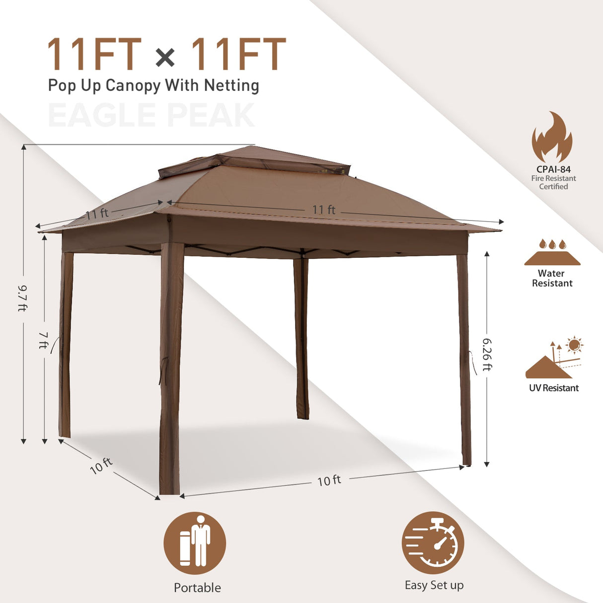 EAGLE PEAK 11x11 Pop - Up Gazebo Tent Instant with Mosquito Netting Outdoor Gazebo Shelter with 121 Square Feet of Shade - Eagle Peak Canopy and Outdoor Products