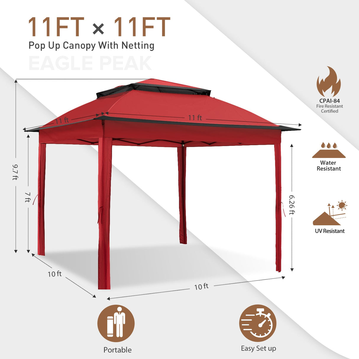 EAGLE PEAK 11x11 Pop - Up Gazebo Tent Instant with Mosquito Netting Outdoor Gazebo Shelter with 121 Square Feet of Shade - Eagle Peak Canopy and Outdoor Products