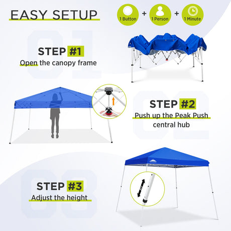 EAGLE PEAK 11x11 Slant Leg Pop - up Canopy Tent, Shelter 11x11 Base 9x9 Top, Blue / Green / White - Eagle Peak Canopy and Outdoor Products