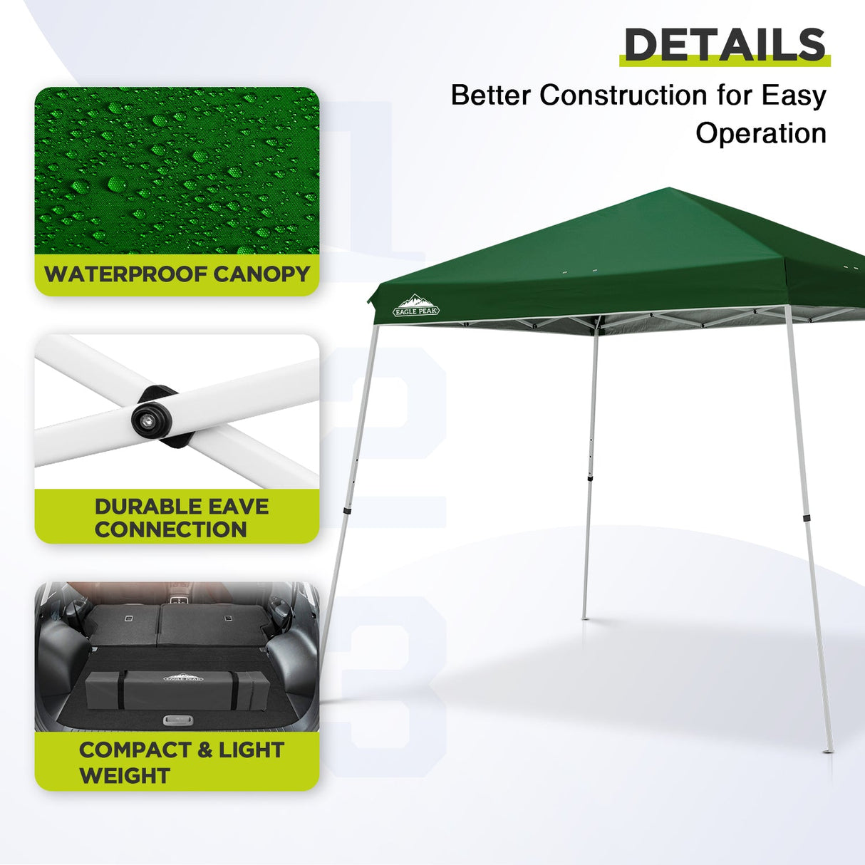 EAGLE PEAK 11x11 Slant Leg Pop - up Canopy Tent, Shelter 11x11 Base 9x9 Top, Blue / Green / White - Eagle Peak Canopy and Outdoor Products