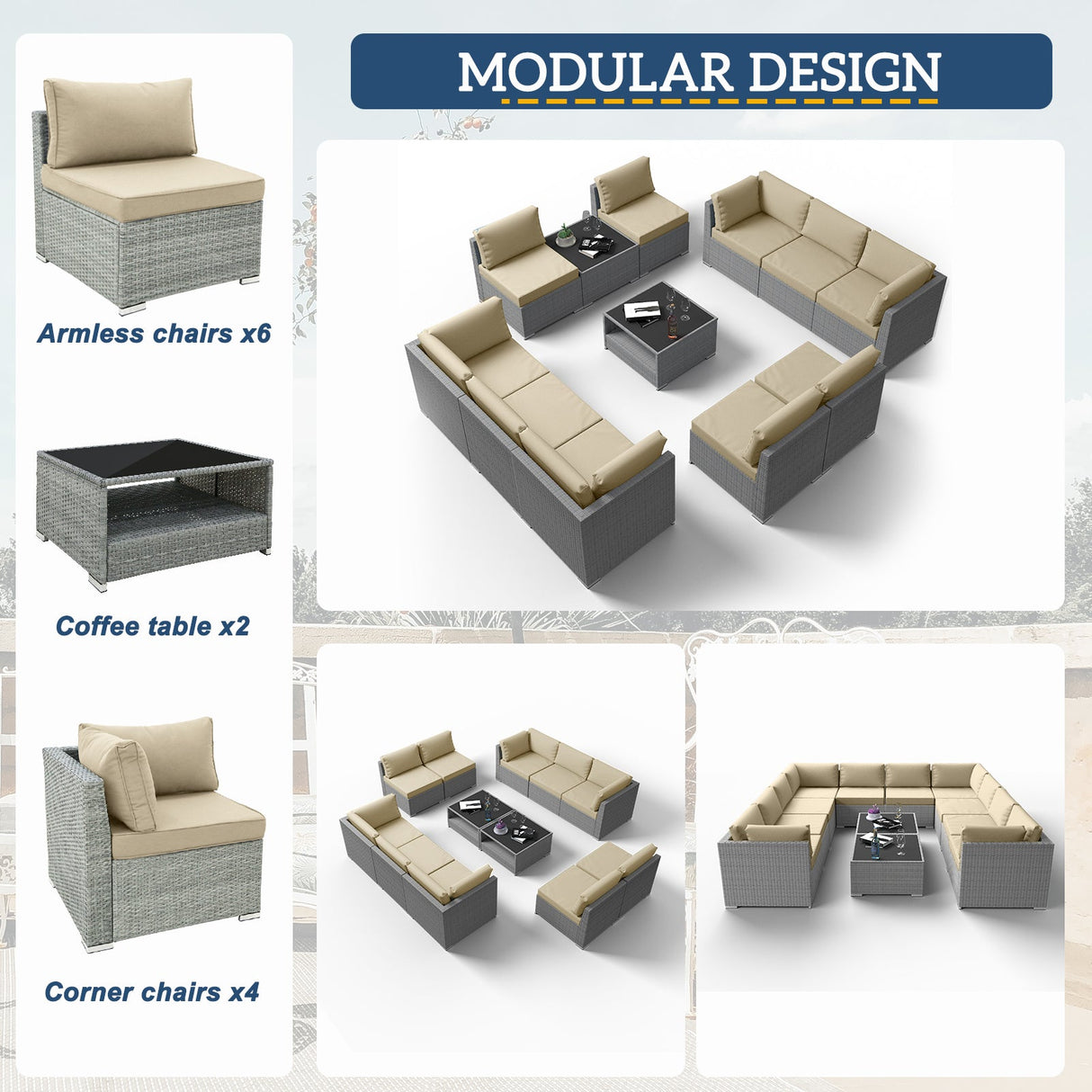 EAGLE PEAK 12 Piece Outdoor Wicker Patio Furniture Set with 2 Coffee Tables, PE Rattan Sectional Conversation Sofa Set with Seating for 10 People - Eagle Peak Canopy and Outdoor Products