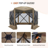 EAGLE PEAK 12 x 12 ft Portable Quick Pop Up 6 Sided Instant Gazebo Canopy, Outdoor Camping Screen Tent with Mesh Netting 8 Person, Green / Beige - Eagle Peak Canopy and Outdoor Products