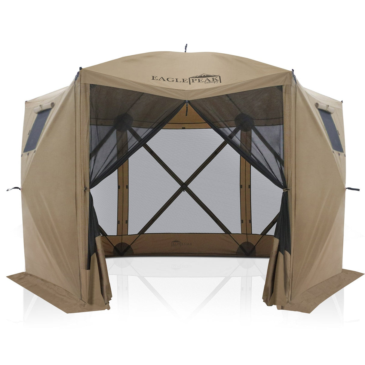 EAGLE PEAK 12x12 ft Portable Quick Pop Up Canopy Tent with 2 Wall Panels, 6 Sided Instant Gazebo Outdoor Camping Screen Tent, Beige/Green - Eagle Peak Canopy and Outdoor Products