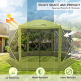 EAGLE PEAK 12x12 ft Portable Quick Pop Up Canopy Tent with 3 Wall Panels, 6 Sided Instant Gazebo Outdoor Camping Screen Tent, Green/Beige - Eagle Peak Canopy and Outdoor Products