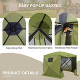 EAGLE PEAK 12x12 ft Portable Quick Pop Up Canopy Tent with 3 Wall Panels, 6 Sided Instant Gazebo Outdoor Camping Screen Tent, Green/Beige - Eagle Peak Canopy and Outdoor Products