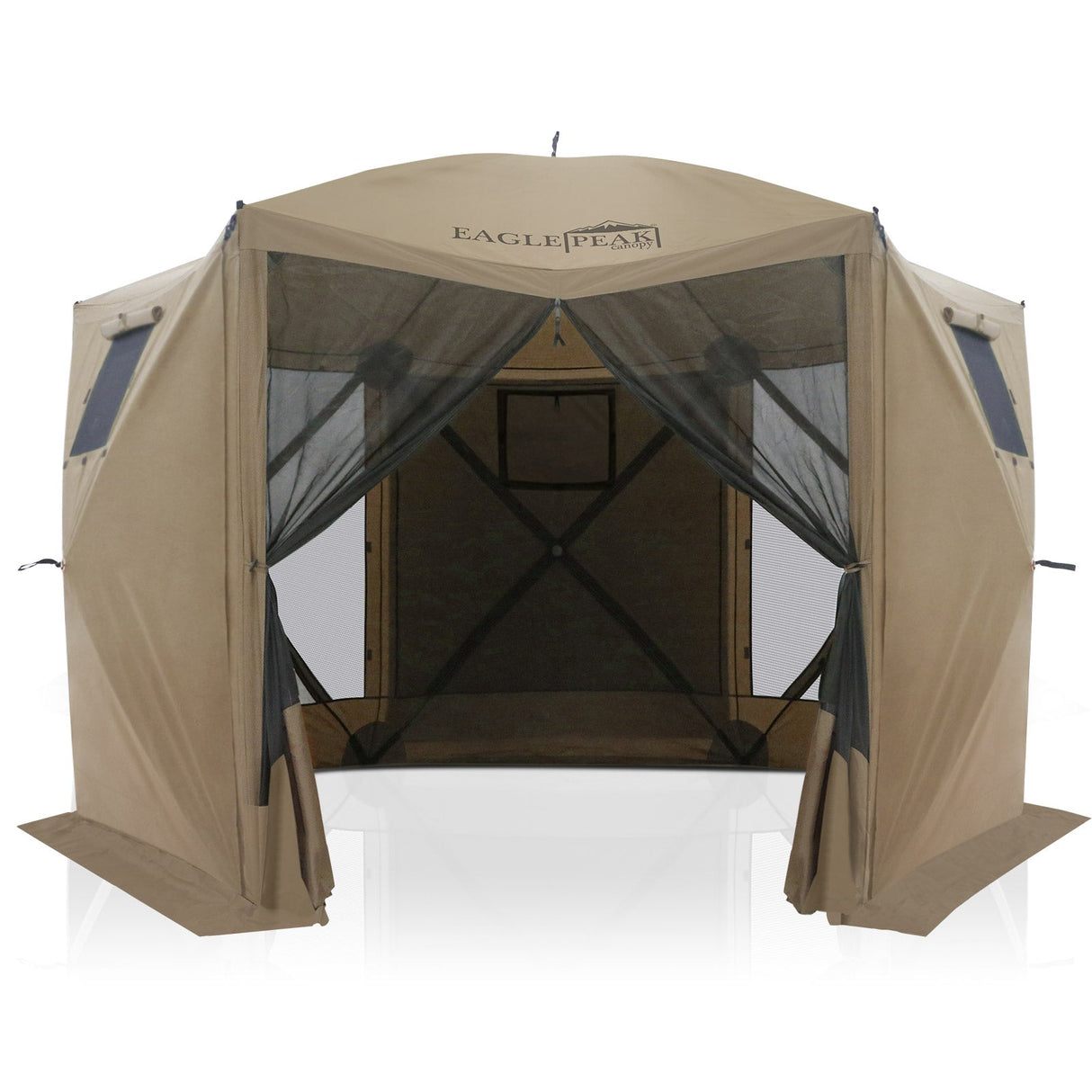 EAGLE PEAK 12x12 ft Portable Quick Pop Up Canopy Tent with 3 Wall Panels, 6 Sided Instant Gazebo Outdoor Camping Screen Tent, Green/Beige - Eagle Peak Canopy and Outdoor Products