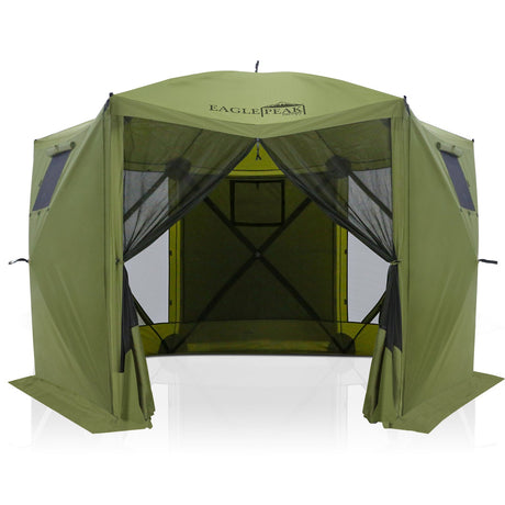 EAGLE PEAK 12x12 ft Portable Quick Pop Up Canopy Tent with 3 Wall Panels, 6 Sided Instant Gazebo Outdoor Camping Screen Tent, Green/Beige - Eagle Peak Canopy and Outdoor Products