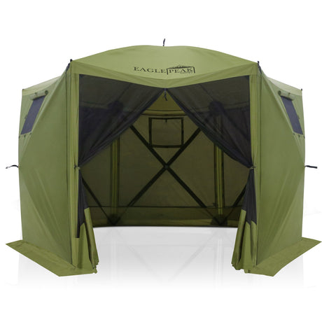 EAGLE PEAK 12x12 ft Portable Quick Pop Up Canopy Tent with 5 Wall Panels, 6 Sided Instant Gazebo Outdoor Camping Screen Tent, Green / Beige - Eagle Peak Canopy and Outdoor Products