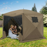 EAGLE PEAK 12x12 ft Portable Quick Pop Up Canopy Tent with 5 Wall Panels, 6 Sided Instant Gazebo Outdoor Camping Screen Tent, Green / Beige - Eagle Peak Canopy and Outdoor Products