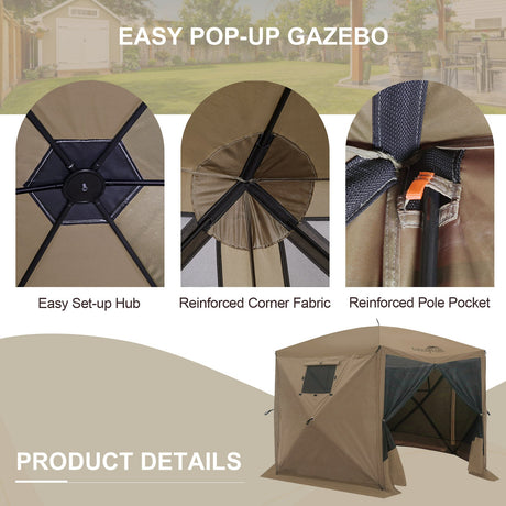 EAGLE PEAK 12x12 ft Portable Quick Pop Up Canopy Tent with 5 Wall Panels, 6 Sided Instant Gazebo Outdoor Camping Screen Tent, Green / Beige - Eagle Peak Canopy and Outdoor Products