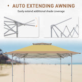 EAGLE PEAK 12x12 Pop up Canopy Tent, Easy Set up Folding Shelter with Auto Extending Awning 144 Square Feet Sun Shade, Beige - Eagle Peak Canopy and Outdoor Products