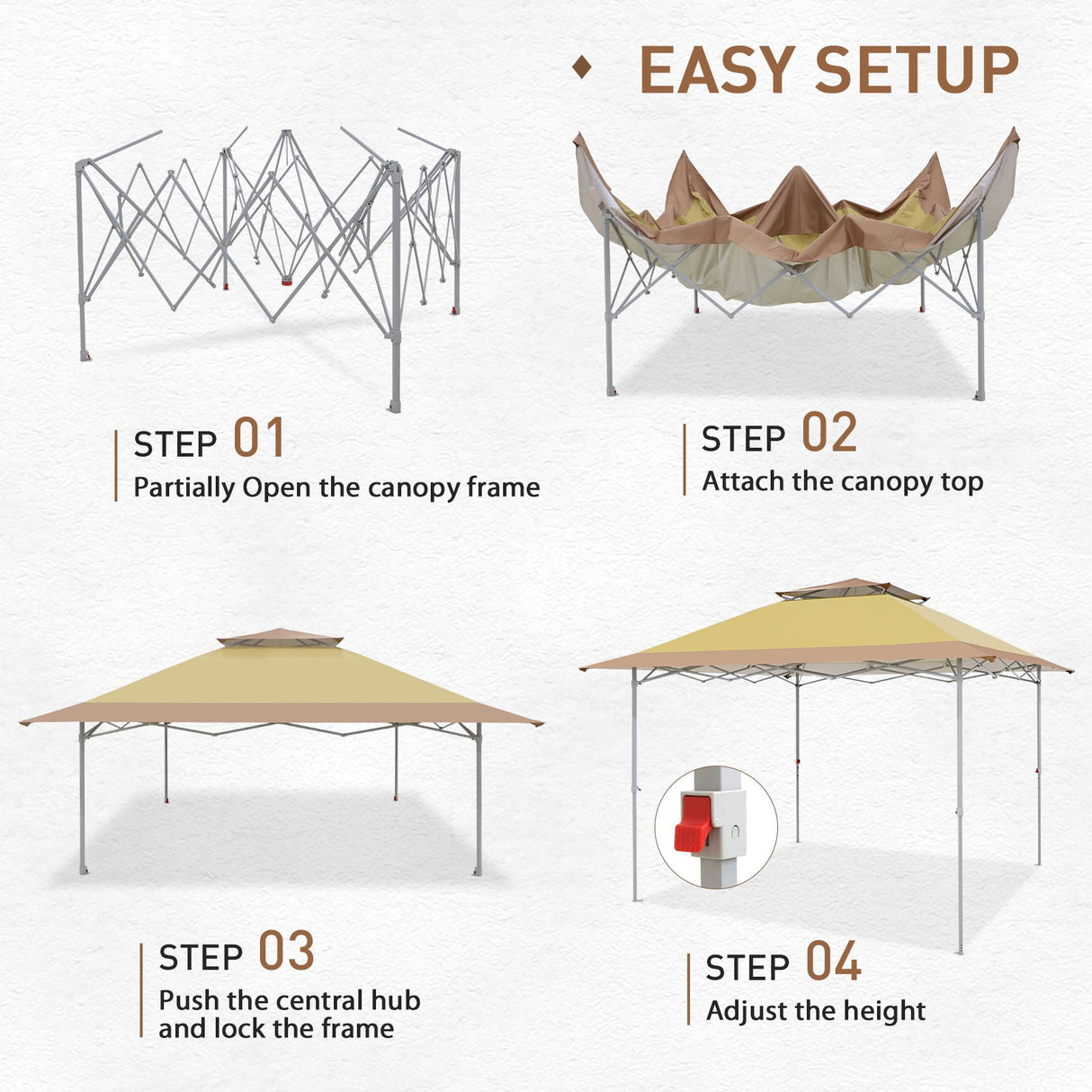 EAGLE PEAK 12x12 Pop up Canopy Tent, Easy Set up Folding Shelter with Auto Extending Awning 144 Square Feet Sun Shade, Beige - Eagle Peak Canopy and Outdoor Products