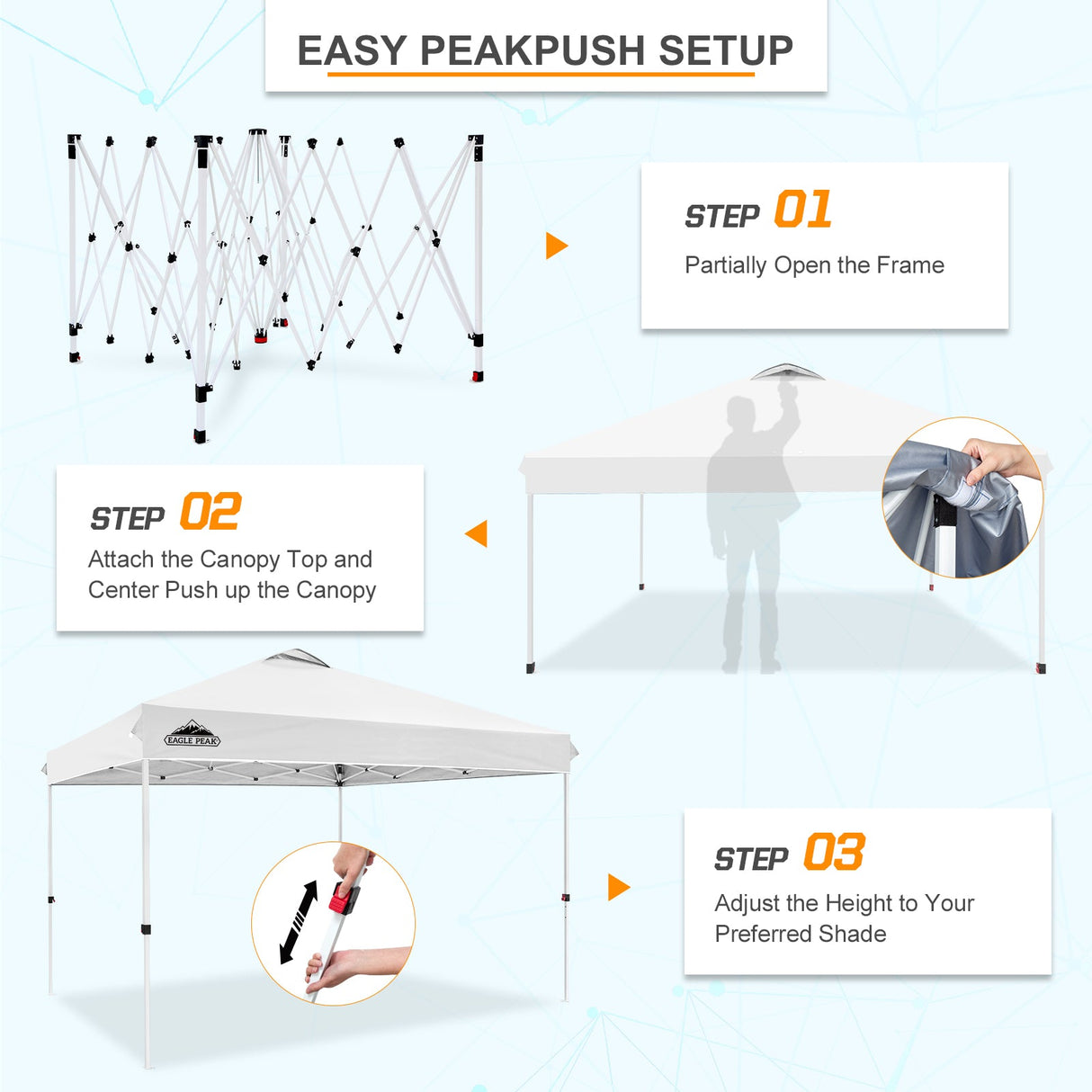 EAGLE PEAK 12x12 Pop Up Canopy Tent Instant Outdoor Canopy Easy Set - up Straight Leg Folding Shelter with Wheeled Bag, 8 Stakes, 4 Sand Bags, and 4 Ropes - Eagle Peak Canopy and Outdoor Products