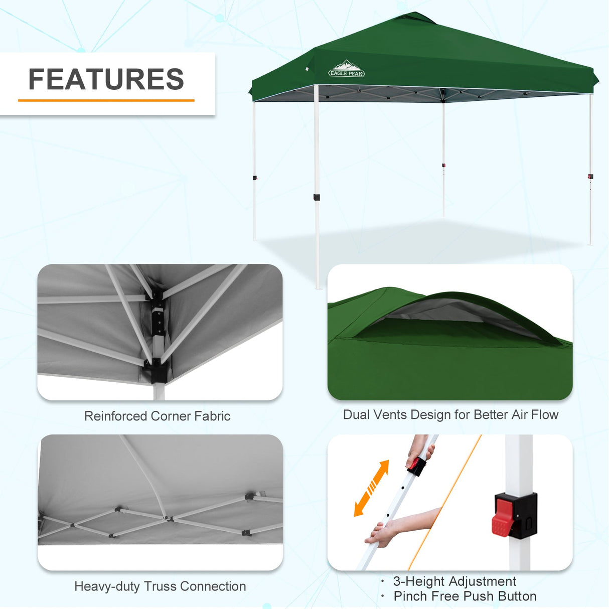 EAGLE PEAK 12x12 Pop Up Canopy Tent Instant Outdoor Canopy Easy Set - up Straight Leg Folding Shelter with Wheeled Bag, 8 Stakes, 4 Sand Bags, and 4 Ropes - Eagle Peak Canopy and Outdoor Products