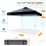 EAGLE PEAK 12x12 Pop Up Canopy Tent Instant Outdoor Canopy Easy Set - up Straight Leg Folding Shelter with Wheeled Bag, 8 Stakes, 4 Sand Bags, and 4 Ropes - Eagle Peak Canopy and Outdoor Products