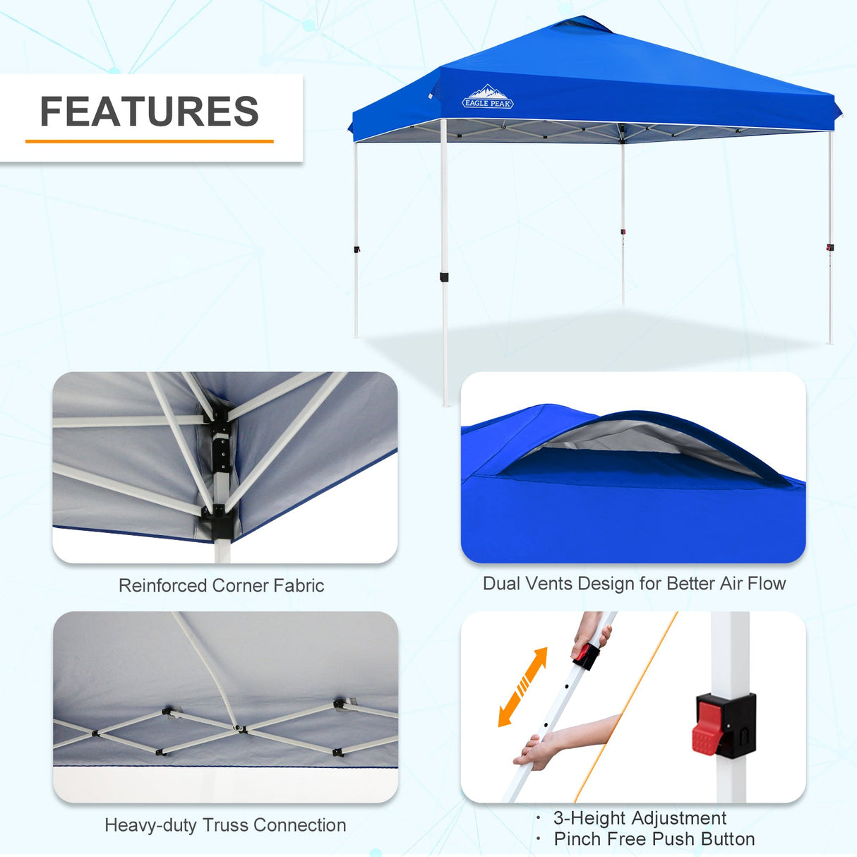 EAGLE PEAK 12x12 Pop Up Canopy Tent Instant Outdoor Canopy Easy Set - up Straight Leg Folding Shelter with Wheeled Bag, 8 Stakes, 4 Sand Bags, and 4 Ropes - Eagle Peak Canopy and Outdoor Products