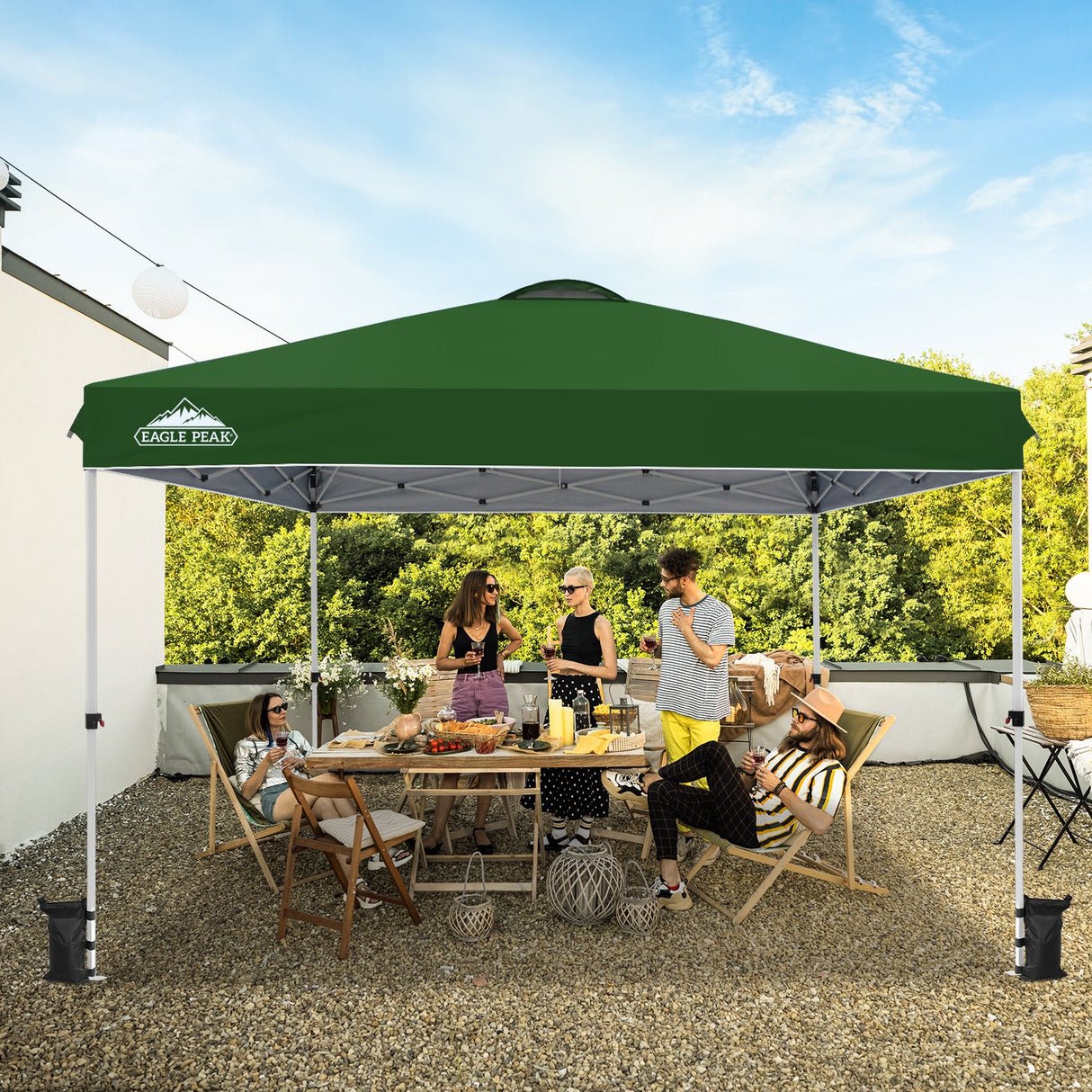 EAGLE PEAK 12x12 Pop Up Canopy Tent Instant Outdoor Canopy Easy Set - up Straight Leg Folding Shelter with Wheeled Bag, 8 Stakes, 4 Sand Bags, and 4 Ropes - Eagle Peak Canopy and Outdoor Products