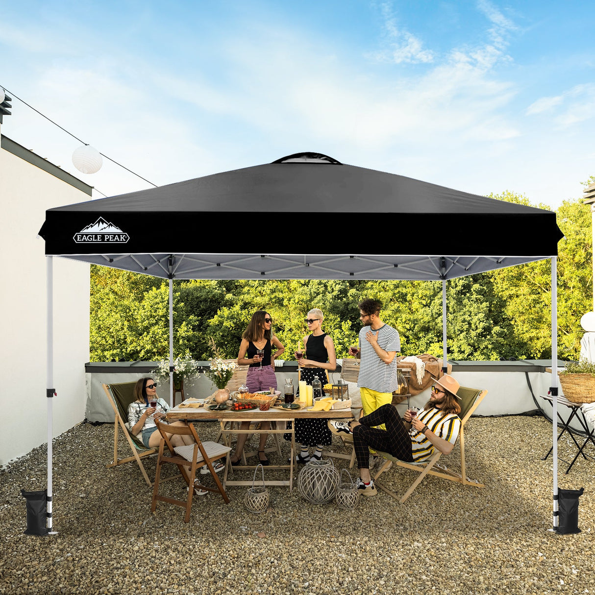 EAGLE PEAK 12x12 Pop Up Canopy Tent Instant Outdoor Canopy Easy Set - up Straight Leg Folding Shelter with Wheeled Bag, 8 Stakes, 4 Sand Bags, and 4 Ropes - Eagle Peak Canopy and Outdoor Products