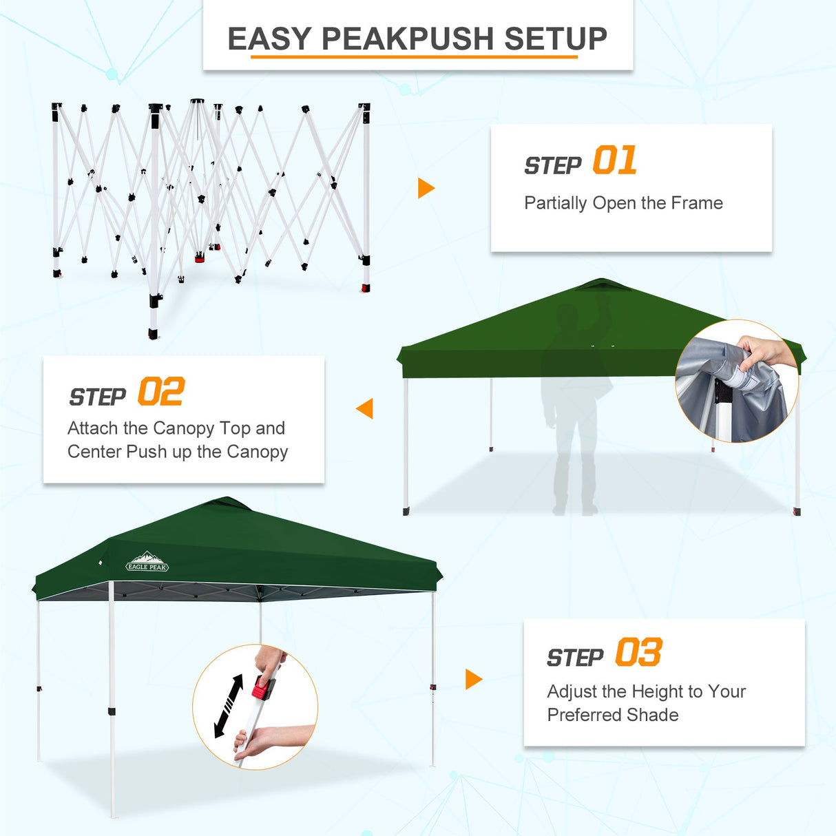 EAGLE PEAK 12x12 Pop Up Canopy Tent Instant Outdoor Canopy Easy Set - up Straight Leg Folding Shelter with Wheeled Bag, 8 Stakes, 4 Sand Bags, and 4 Ropes - Eagle Peak Canopy and Outdoor Products