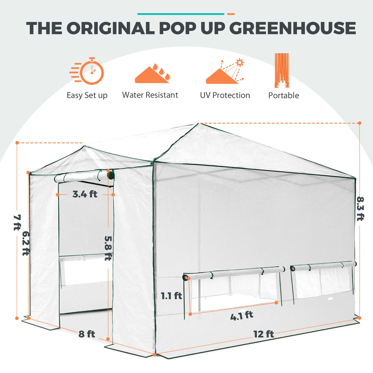 EAGLE PEAK 12x8 Portable Large Walk - in Instant Greenhouse with Support Pole - Eagle Peak Canopy and Outdoor Products