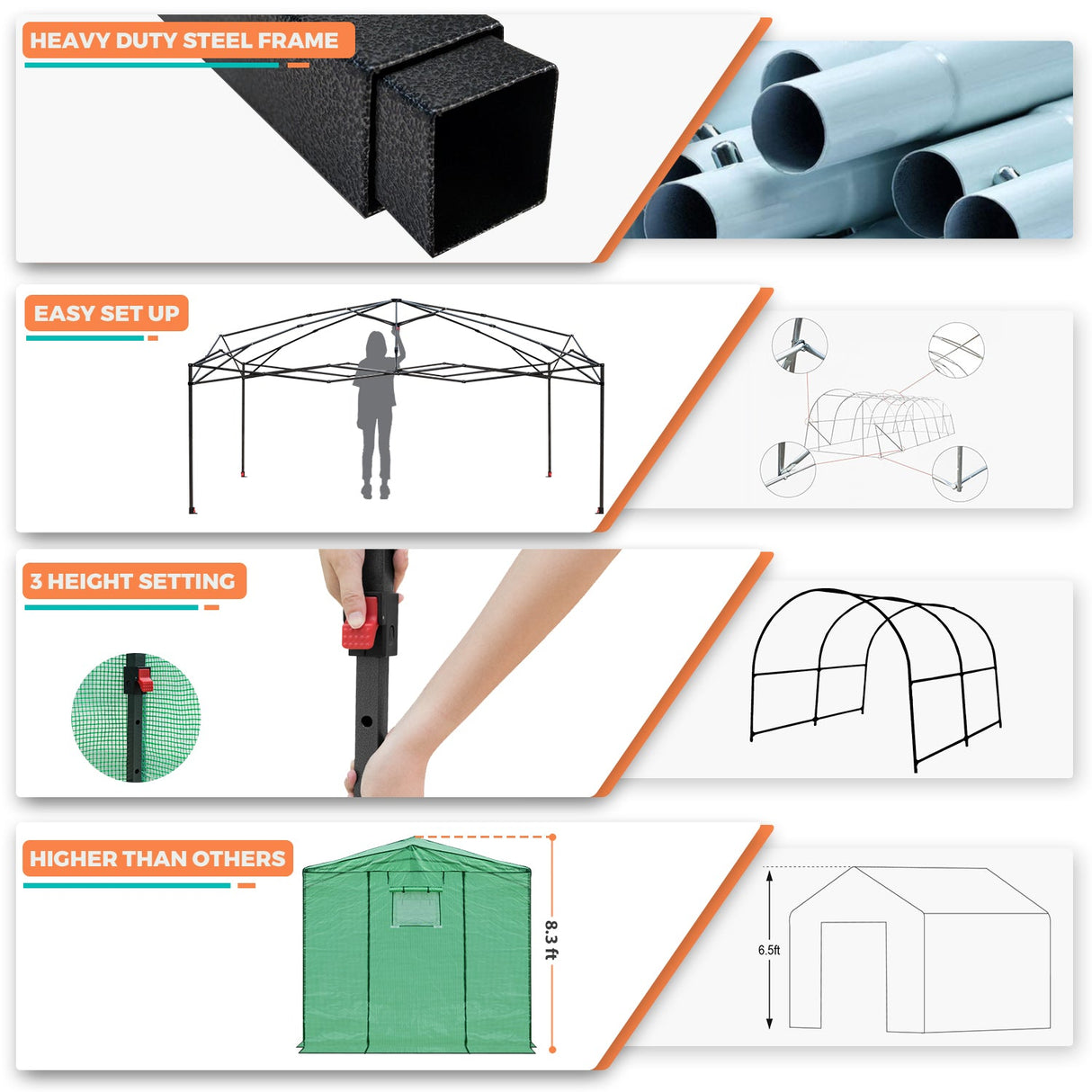 EAGLE PEAK 12x8 Portable Large Walk - in Instant Greenhouse with Support Pole - Eagle Peak Canopy and Outdoor Products