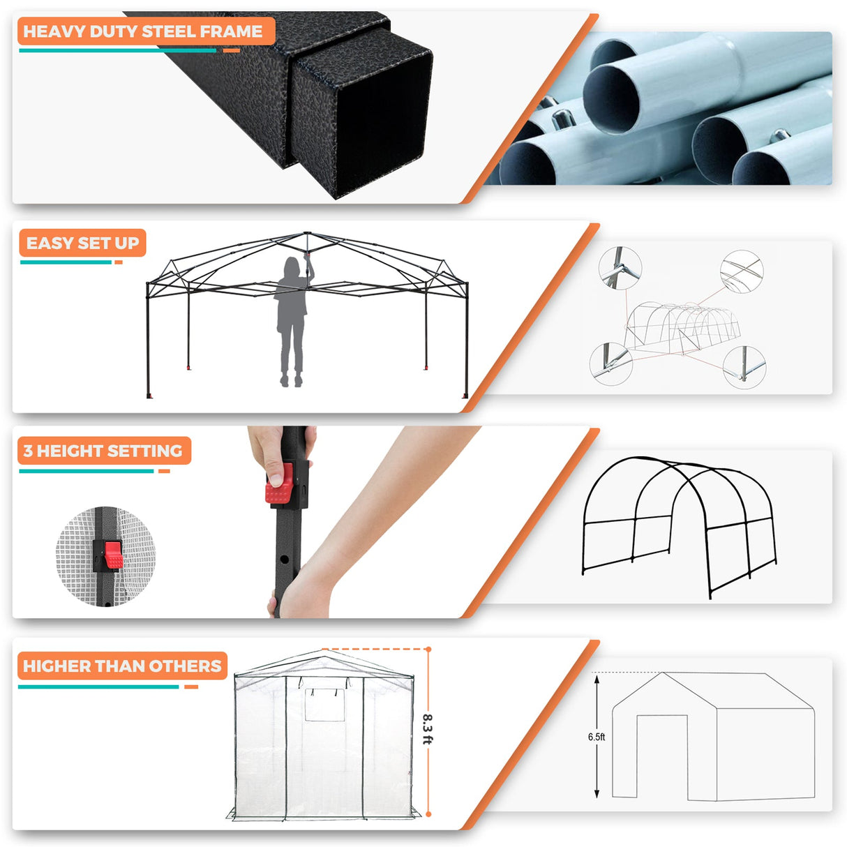 EAGLE PEAK 12x8 Portable Large Walk - in Instant Greenhouse with Support Pole - Eagle Peak Canopy and Outdoor Products