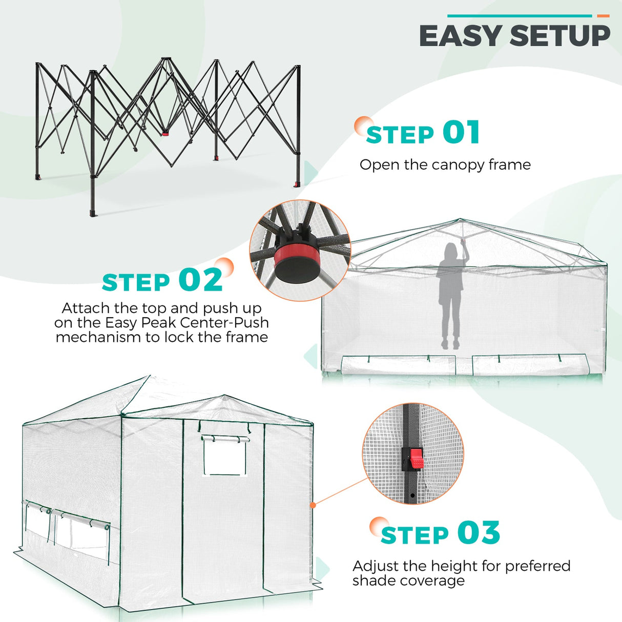 EAGLE PEAK 12x8 Portable Large Walk - in Instant Greenhouse with Support Pole - Eagle Peak Canopy and Outdoor Products