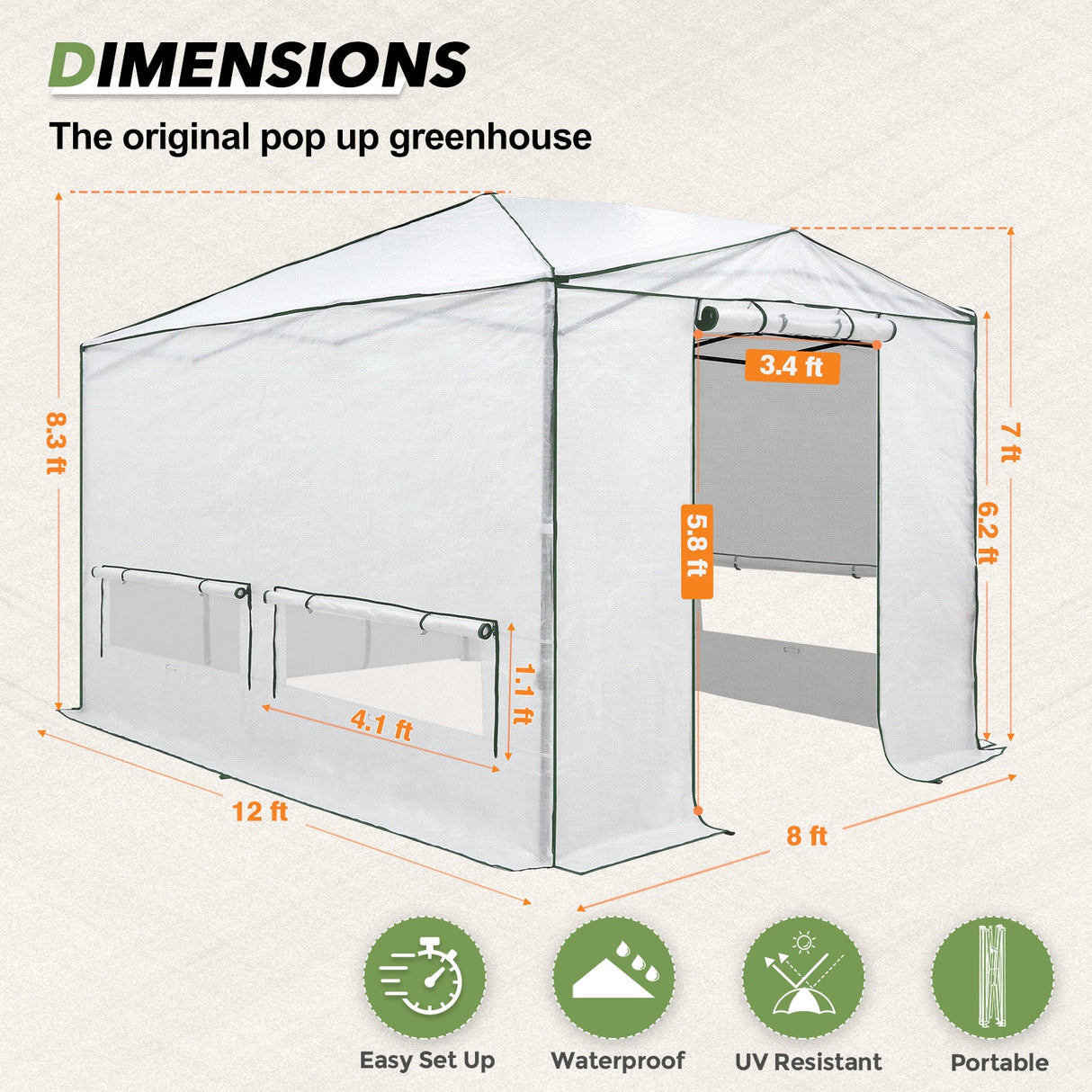 EAGLE PEAK 12x8 Portable Large Walk - in Instant Greenhouse with Support Pole - Eagle Peak Canopy and Outdoor Products