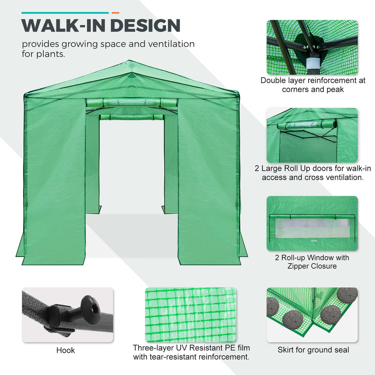 EAGLE PEAK 12x8 Portable Large Walk - in Instant Greenhouse with Support Pole - Eagle Peak Canopy and Outdoor Products