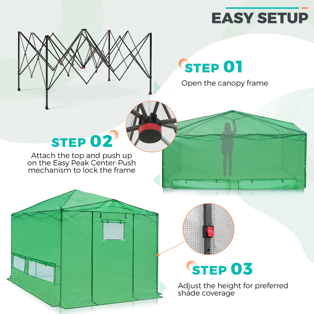 EAGLE PEAK 12x8 Portable Large Walk - in Instant Greenhouse with Support Pole - Eagle Peak Canopy and Outdoor Products