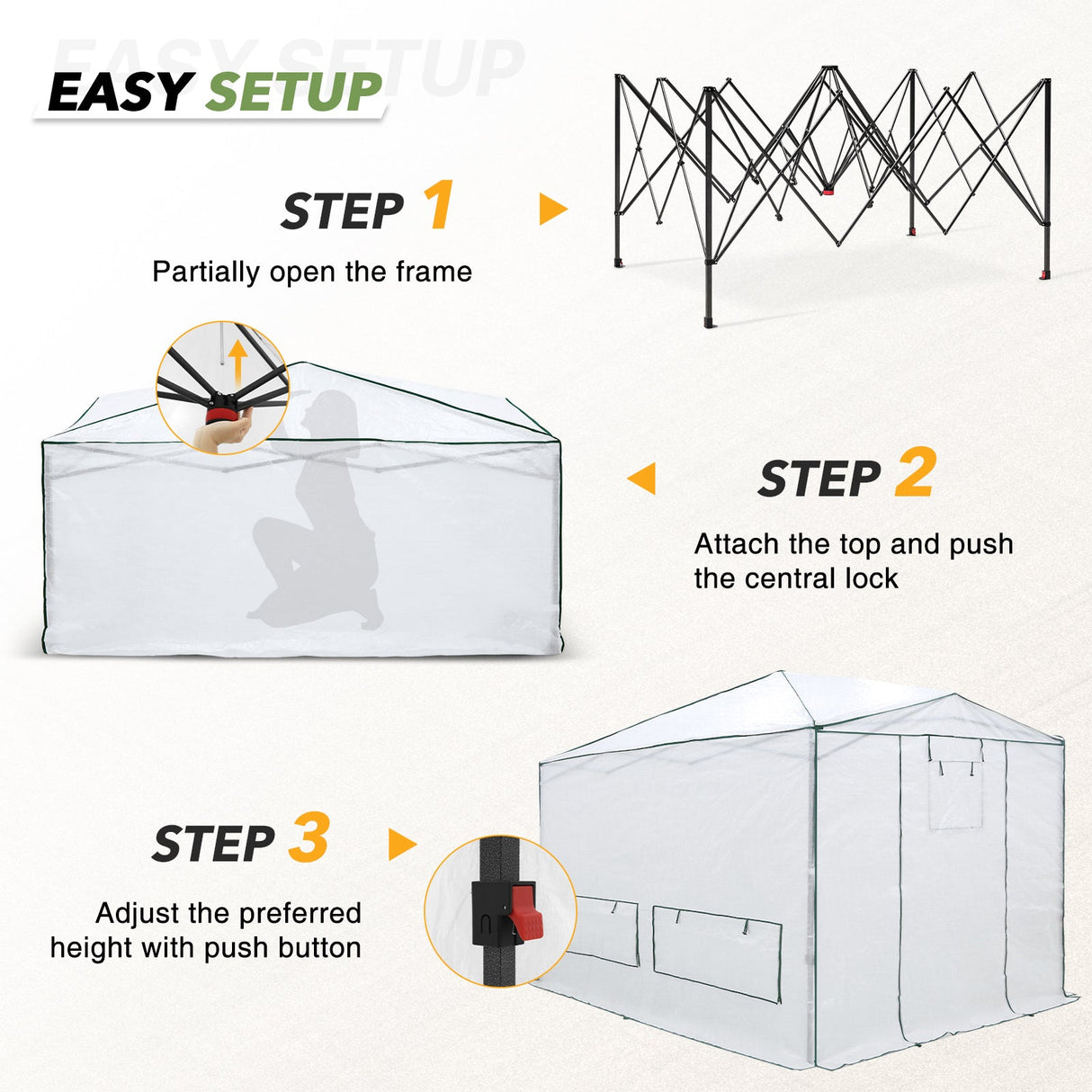 EAGLE PEAK 12x8 Portable Large Walk - in Instant Greenhouse with Support Pole - Eagle Peak Canopy and Outdoor Products