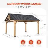 EAGLE PEAK 13x11 Cedar Frame Hardtop Gazebo, Natural Wood Outdoor Pavilion with Black Powder Coated Steel Gable Roof, 12x10 Frame, Black - Eagle Peak Canopy and Outdoor Products