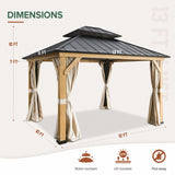 EAGLE PEAK 13x11 Outdoor Cedar Framed Hardtop Double Roof Gazebo for Garden, Patio, Lawn and Party, Mosquito Mesh Netting and Light Beige Privacy Curtains Included, Black - Eagle Peak Canopy and Outdoor Products