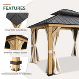 EAGLE PEAK 13x11 Outdoor Cedar Framed Hardtop Double Roof Gazebo for Garden, Patio, Lawn and Party, Mosquito Mesh Netting and Light Beige Privacy Curtains Included, Black - Eagle Peak Canopy and Outdoor Products