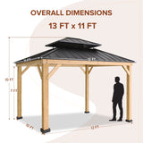 EAGLE PEAK 13x11 Outdoor Cedar Framed Hardtop Gazebo, Galvanized Steel Double Roof Gazebo Canopy for Garden, Patio, Lawn and Party, Black - Eagle Peak Canopy and Outdoor Products