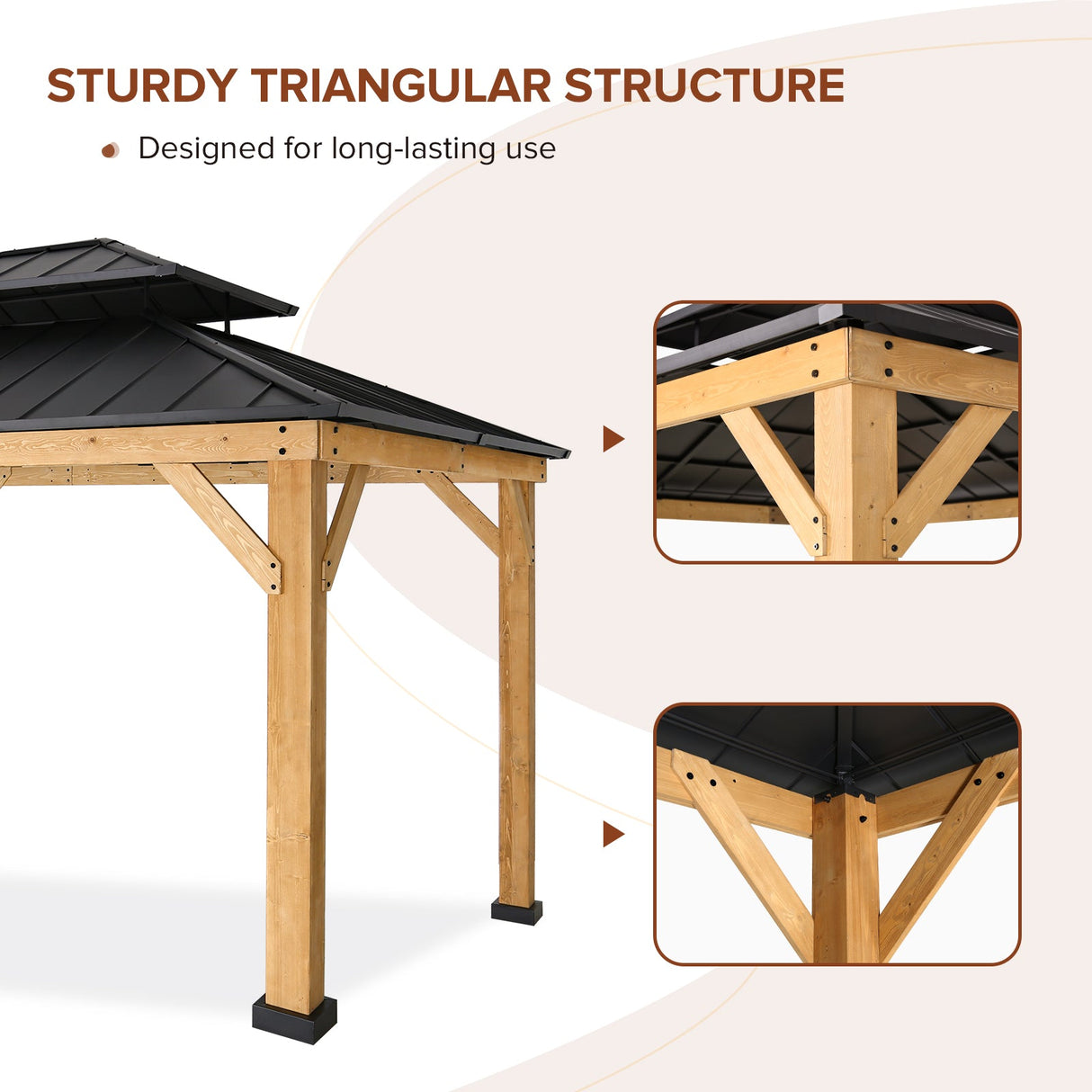 EAGLE PEAK 13x11 Outdoor Cedar Framed Hardtop Gazebo, Galvanized Steel Double Roof Gazebo Canopy for Garden, Patio, Lawn and Party, Black - Eagle Peak Canopy and Outdoor Products