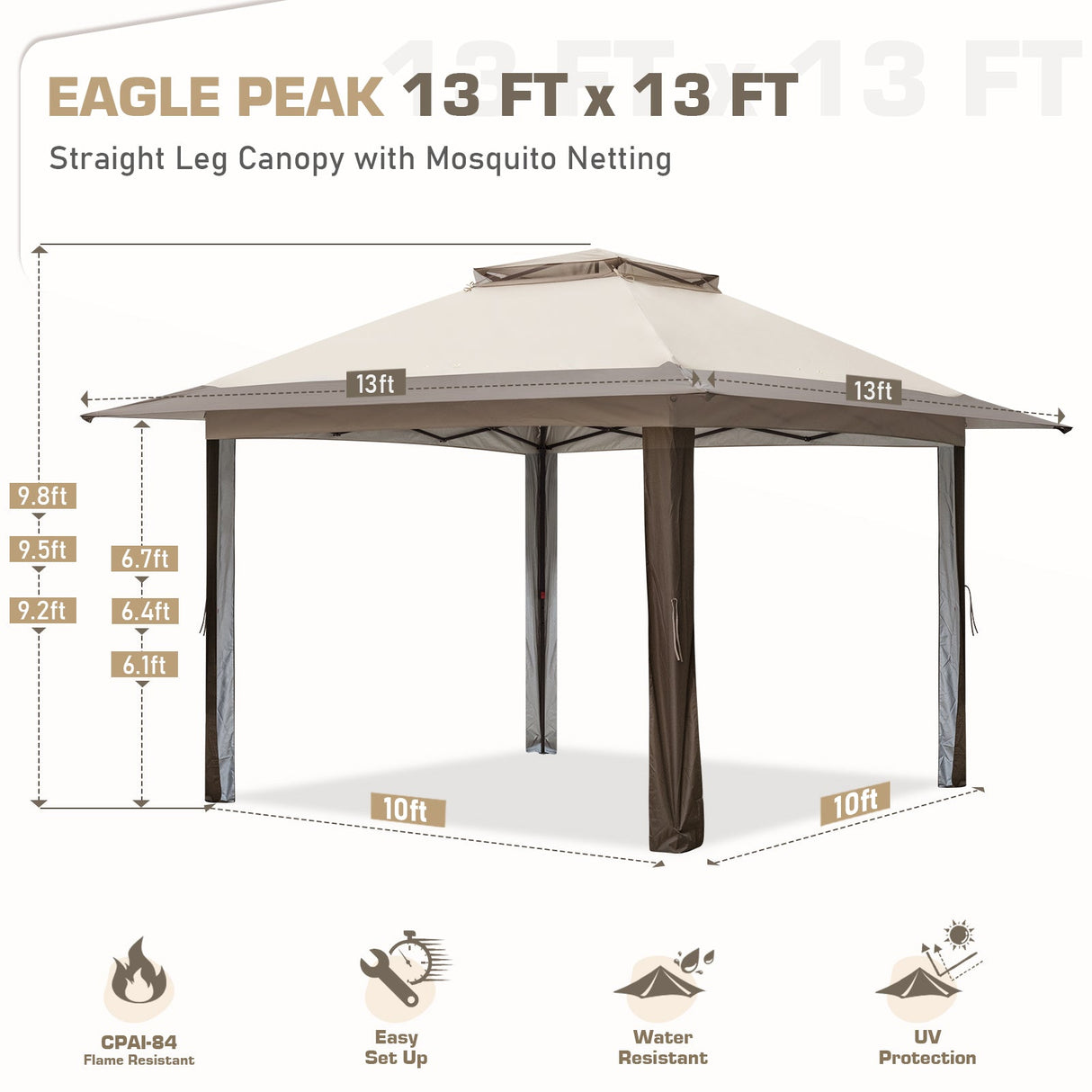 EAGLE PEAK 13x13 Pop Up Gazebo w/ Mosquito Netting - Eagle Peak Canopy and Outdoor Products