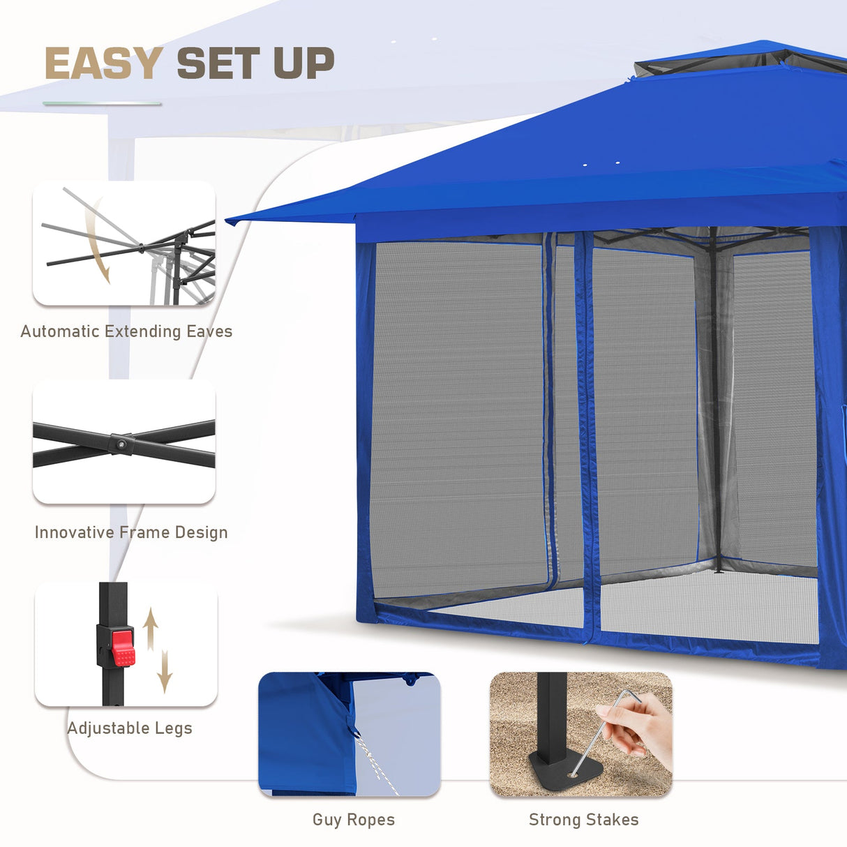 EAGLE PEAK 13x13 Pop Up Gazebo w/ Mosquito Netting - Eagle Peak Canopy and Outdoor Products