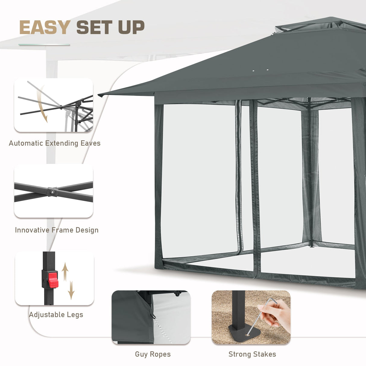 EAGLE PEAK 13x13 Pop Up Gazebo w/ Mosquito Netting - Eagle Peak Canopy and Outdoor Products