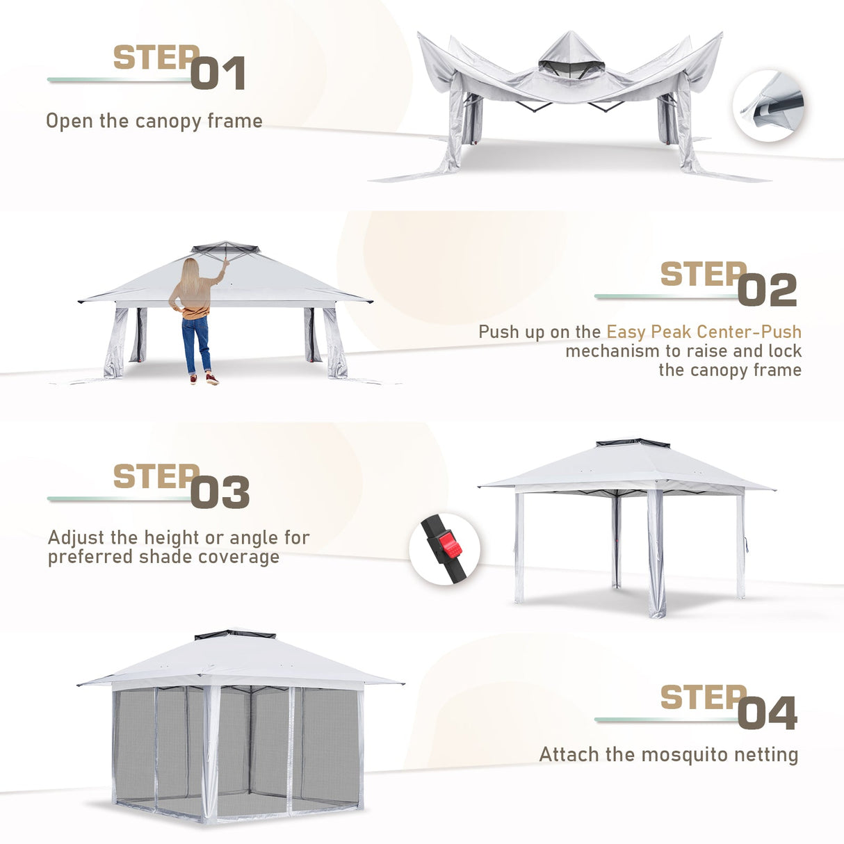 EAGLE PEAK 13x13 Pop Up Gazebo w/ Mosquito Netting - Eagle Peak Canopy and Outdoor Products