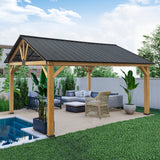 EAGLE PEAK 13x15 Hardtop Wood Gazebo,Natural Wood/Black - Eagle Peak Canopy and Outdoor Products