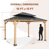 EAGLE PEAK 13x15 Outdoor Cedar Framed Hardtop Gazebo, Galvanized Steel Double Roof Gazebo Pavilion Canopy for Garden, Patio, Lawn and Party, Black - Eagle Peak Canopy and Outdoor Products