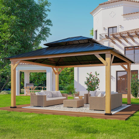 EAGLE PEAK 13x15 Outdoor Cedar Framed Hardtop Gazebo, Galvanized Steel Double Roof Gazebo Pavilion Canopy for Garden, Patio, Lawn and Party, Black - Eagle Peak Canopy and Outdoor Products