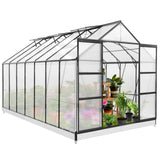 EAGLE PEAK 14x8x8 Outdoor Walk - in Hobby Greenhouse with Adjustable Roof Vent and Rain Gutter, Base and Anchor, Polycarbonate Aluminum Green House for Backyard Garden, Gray - Eagle Peak Canopy and Outdoor Products