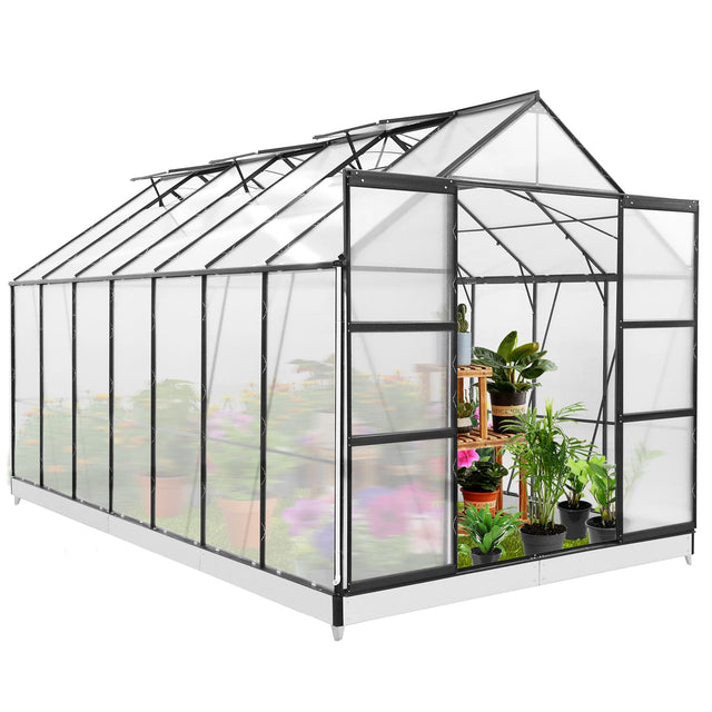 EAGLE PEAK 14x8x8 Outdoor Walk - in Hobby Greenhouse with Adjustable Roof Vent and Rain Gutter, Base and Anchor, Polycarbonate Aluminum Green House for Backyard Garden, Gray - Eagle Peak Canopy and Outdoor Products