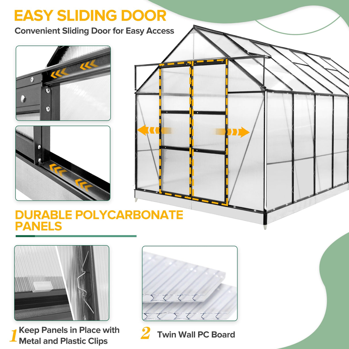 EAGLE PEAK 14x8x8 Outdoor Walk - in Hobby Greenhouse with Adjustable Roof Vent and Rain Gutter, Base and Anchor, Polycarbonate Aluminum Green House for Backyard Garden, Gray - Eagle Peak Canopy and Outdoor Products