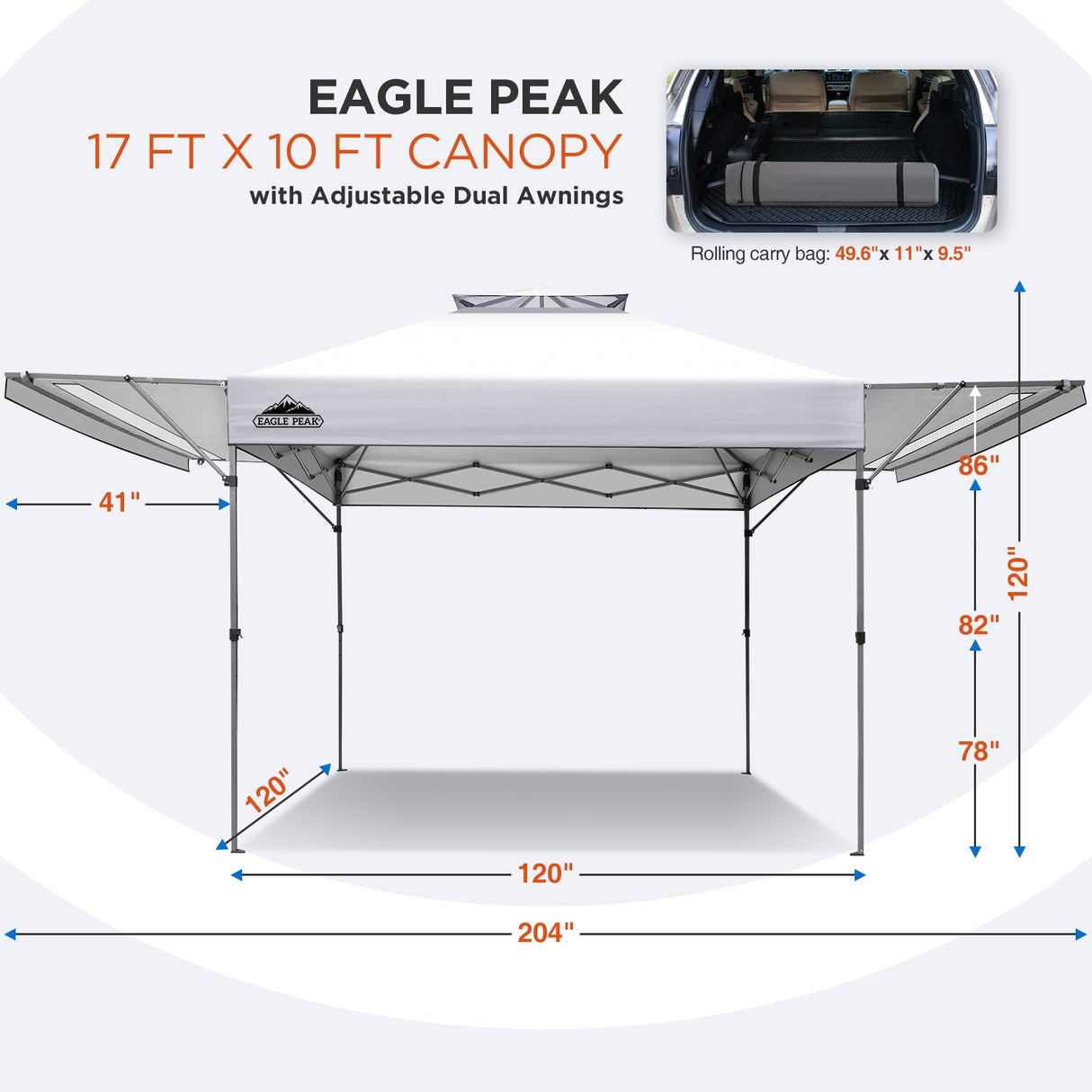 EAGLE PEAK 17x10 Pop up Gazebo Canopy Tent Outdoor Instant Canopy Shelter with Adjustable Dual Half Awnings - Eagle Peak Canopy and Outdoor Products