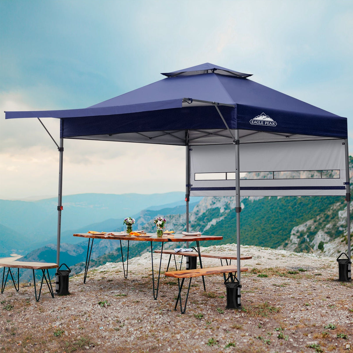 EAGLE PEAK 17x10 Pop up Gazebo Canopy Tent Outdoor Instant Canopy Shelter with Adjustable Dual Half Awnings - Eagle Peak Canopy and Outdoor Products