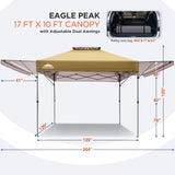 EAGLE PEAK 17x10 Pop up Gazebo Canopy Tent Outdoor Instant Canopy Shelter with Adjustable Dual Half Awnings - Eagle Peak Canopy and Outdoor Products